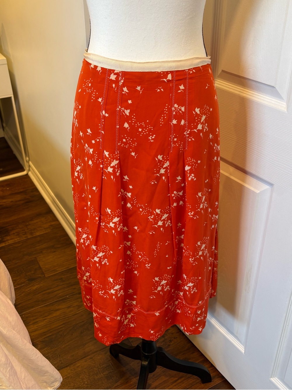M&S Limited Collection 100% Silk Red Floral Midi Skirt UK 14